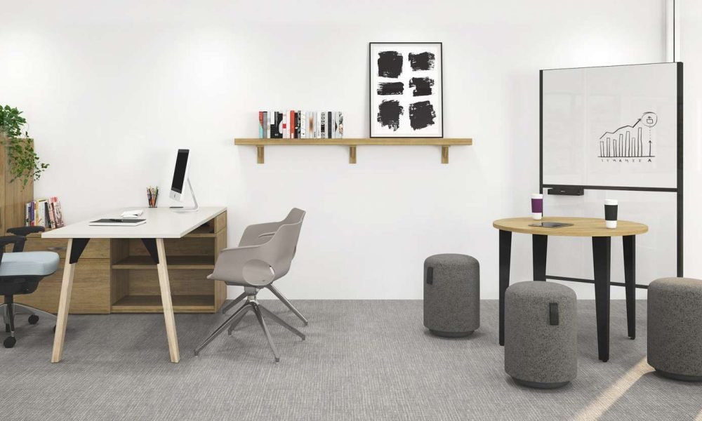 Private Office with Wardrobe Meeting table with ottomans