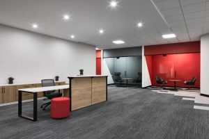 Reception Lobby Credenza Glass Phone Booths