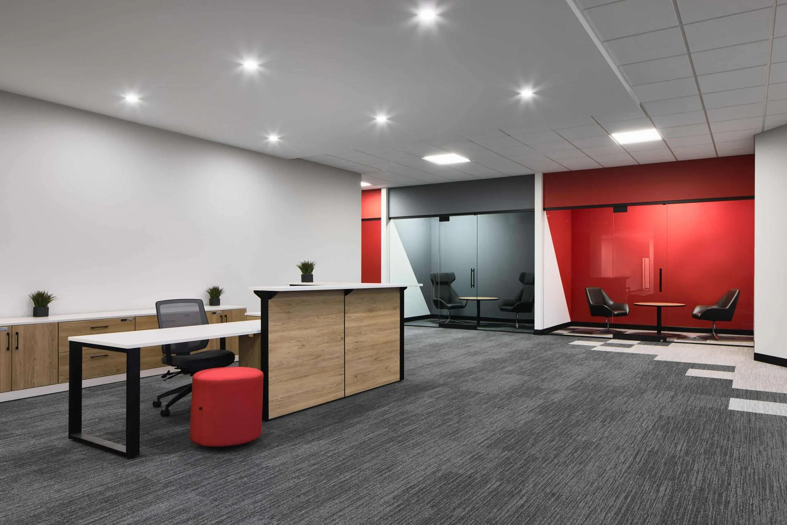 Reception Lobby Credenza Glass Phone Booths
