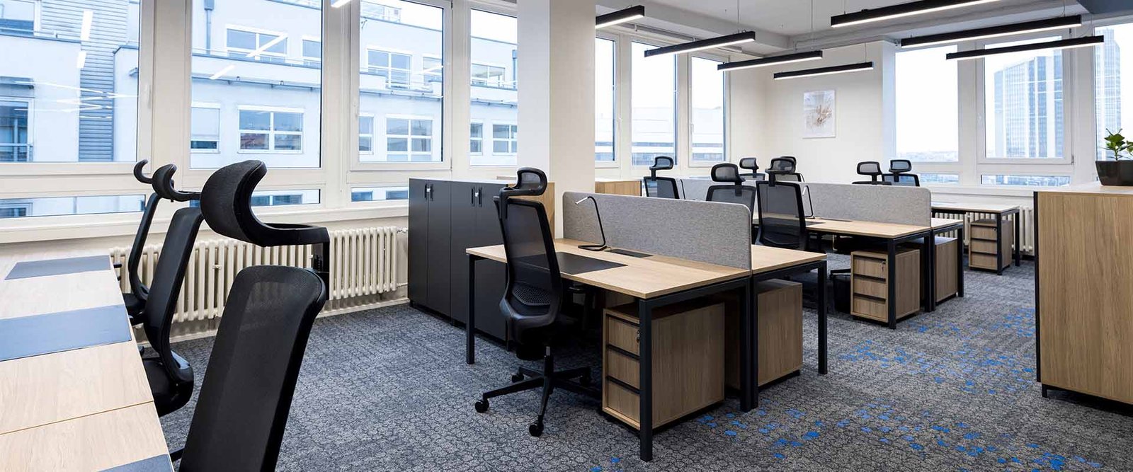 Office Furniture Open Plan Desks Storage Black and Light Laminate