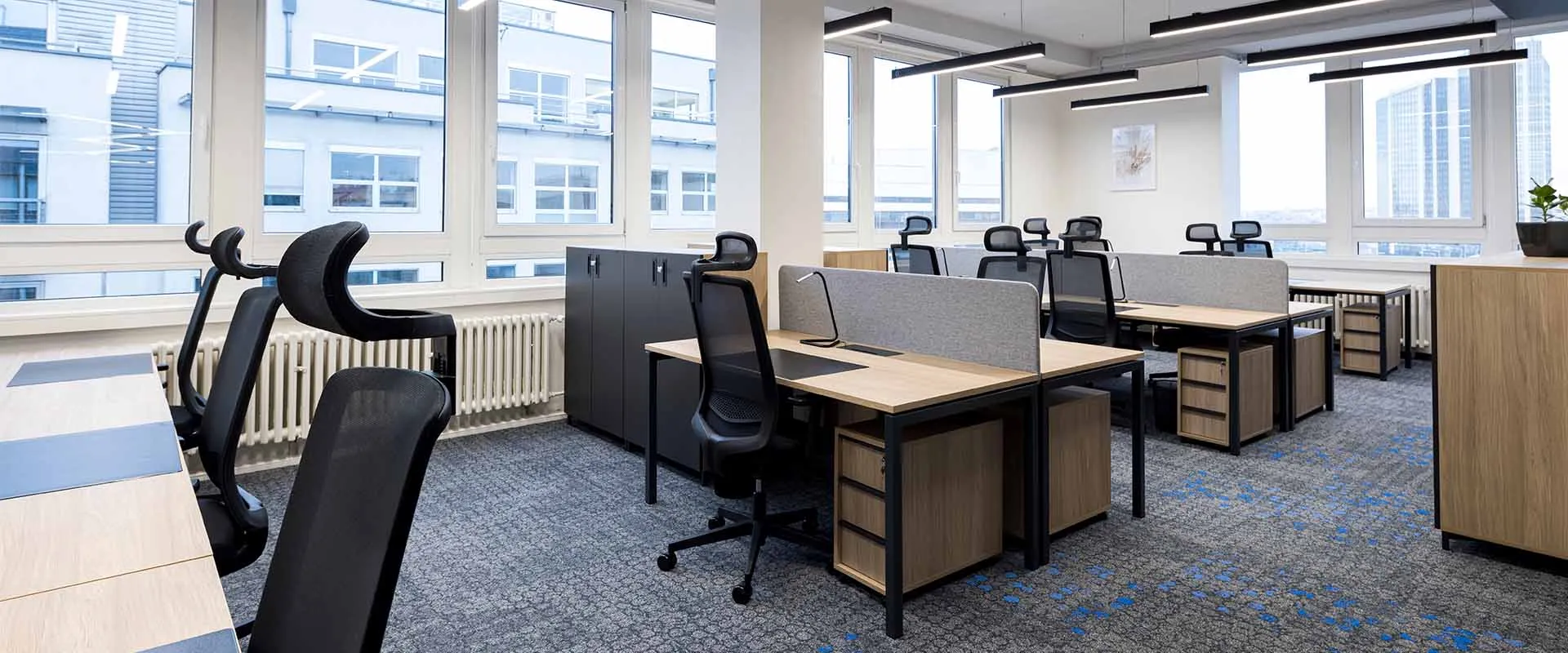 Office furniture open plan desks storage black and light laminate Office Furniture Open Plan Desks Storage Black and Light Laminate