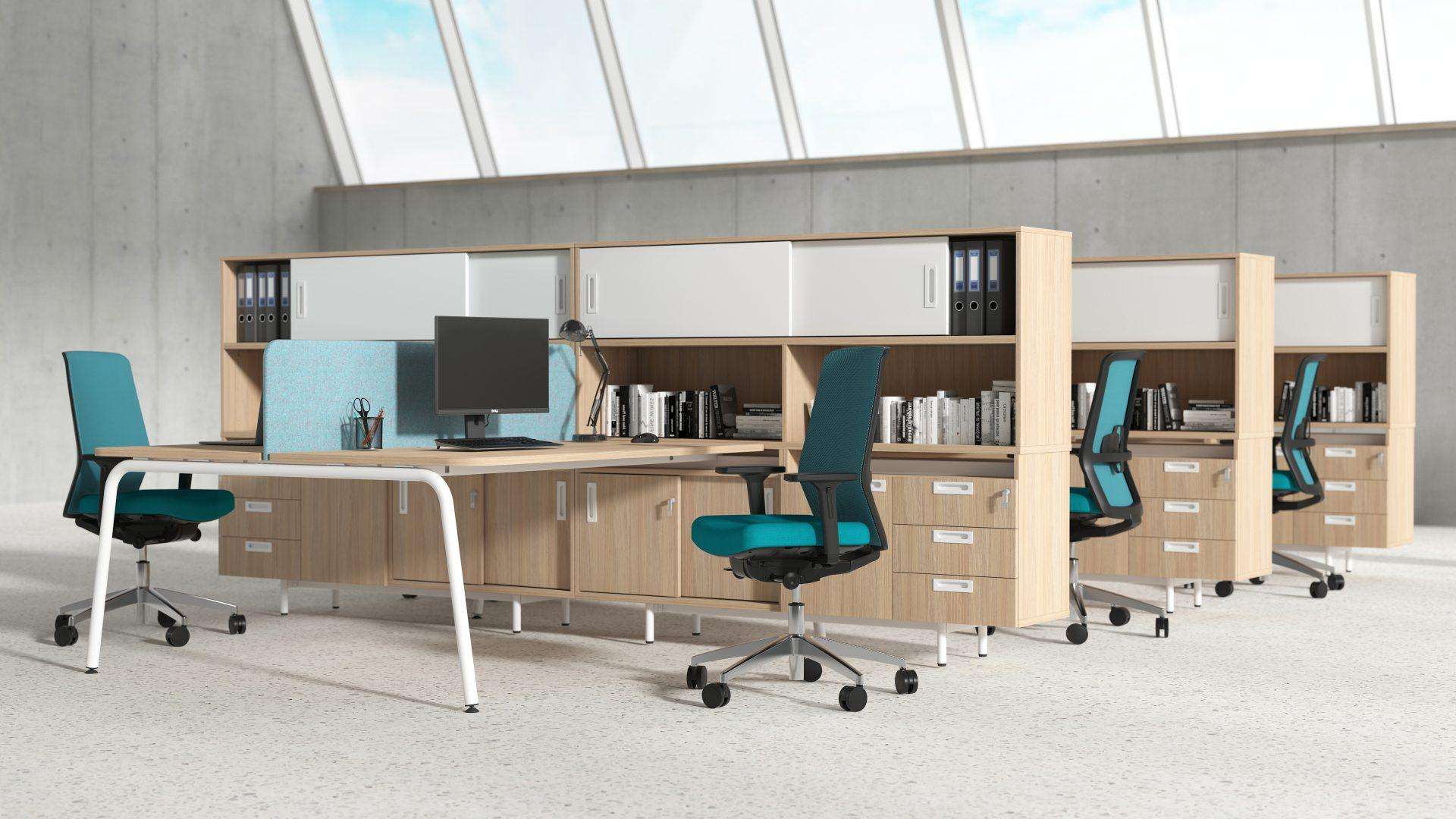 Office Furniture 2 Pack Desks Hutch Storage Mesh Chairs