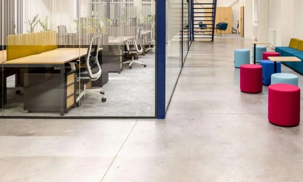 Office Desks with Lounge Seating Tables and Ottomans