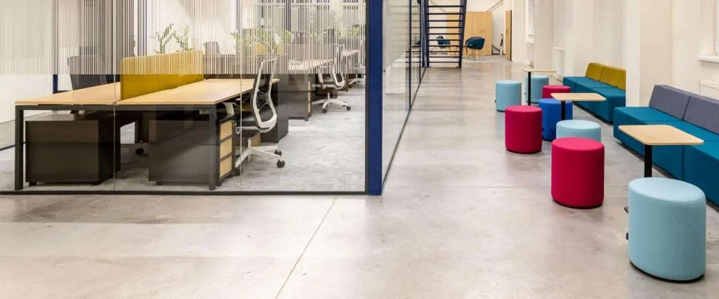 Office desks with lounge seating tables and ottomans Office Desks with Lounge Seating Tables and Ottomans