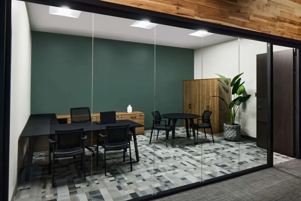 Glass private office black l shape desk wardrobe storage mesh chairs Glass Private Office Black L Shape Desk Wardrobe Storage Mesh Chairs