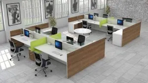 Office cubicles with laminate panels and chairs Office cubicles with laminate panels and chairs