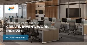 Open Plan Offices with desks and chairs Glass Walls