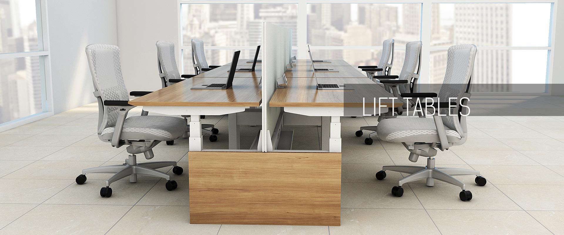 Electric desks benching for multiple employees