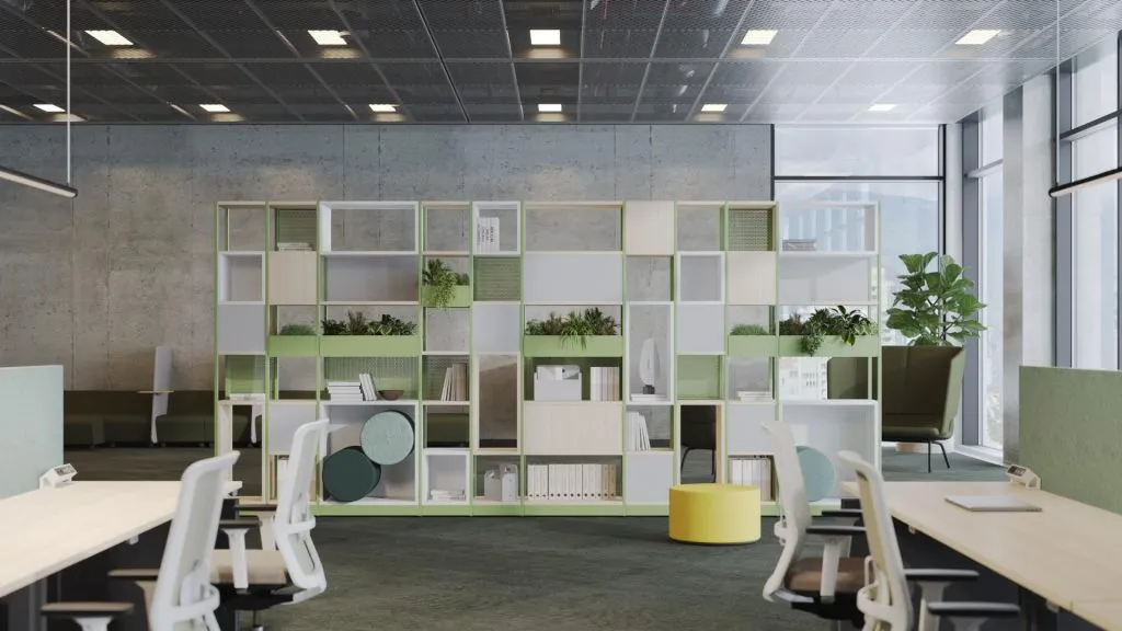 Open plan office Desks chairs tables
