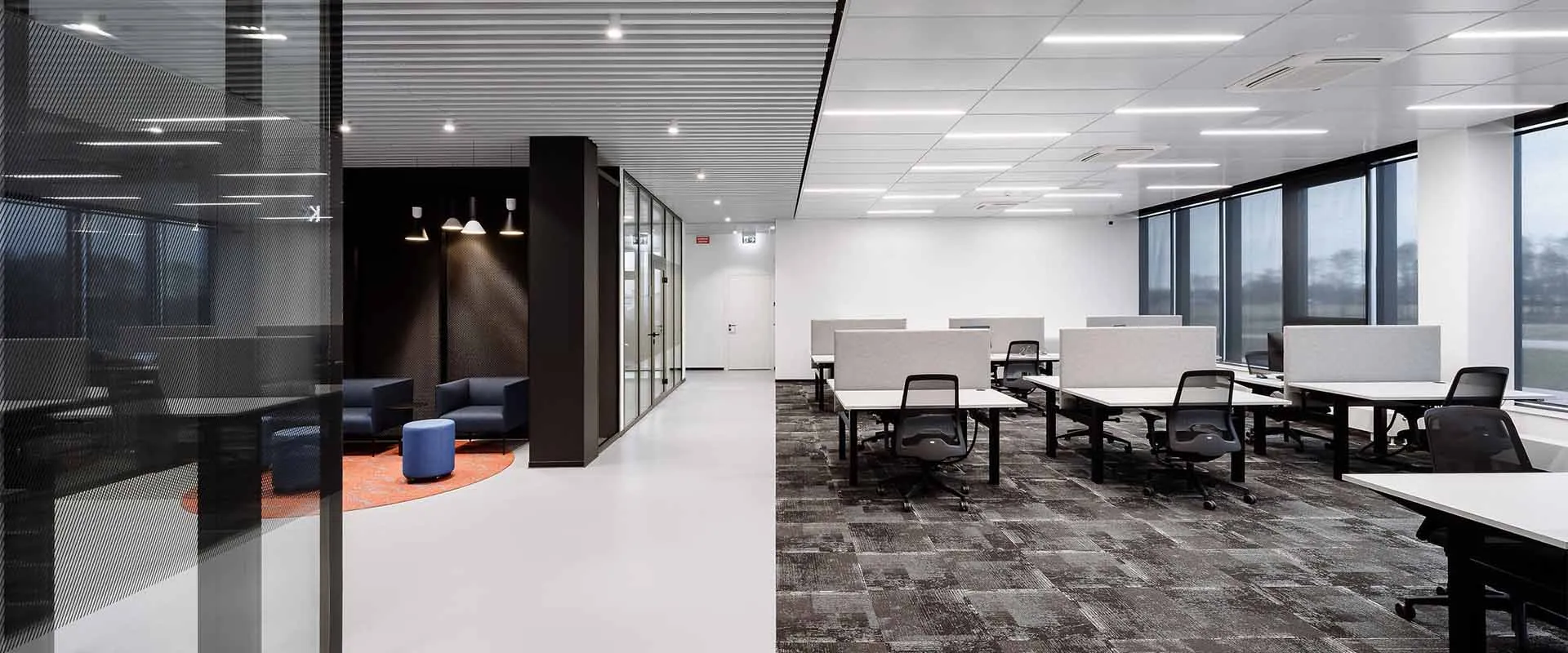 Open plan office desks and chairs and glass walls Open Plan Office Desks and Chairs and Glass Walls workplace