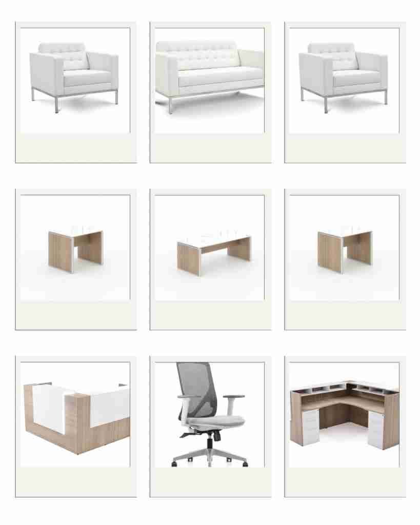 Reception Package, Loveseat, chair, reception desk, task chair, coffee table, occasional table