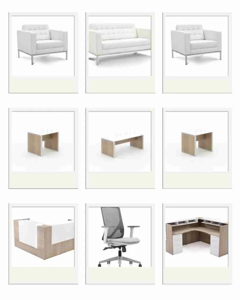 Reception Package, Loveseat, chair, reception desk, task chair, coffee table, occasional table